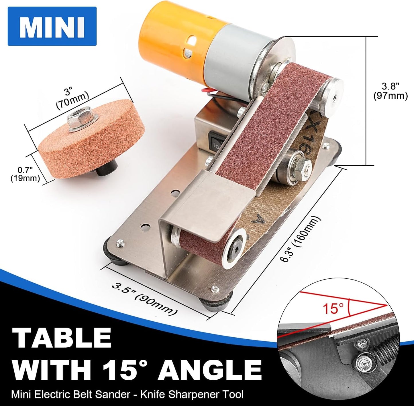 SI FANG Electric Mini Belt-Sander Knife Sharpener, 7 Speeds Portable Bench Grinder Sanding Machine, DIY Tool for Knife Sharpening, Metal Wood Working, Crafts