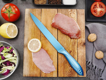 8 Inch Slicing Knife, German High Carbon Stainless Steel Blade and Ergonomic Comfortable Handle, Non-Stick Slicer Knife for Carving Slicing Cutting of Meat Vegetables and Fruits-Blue