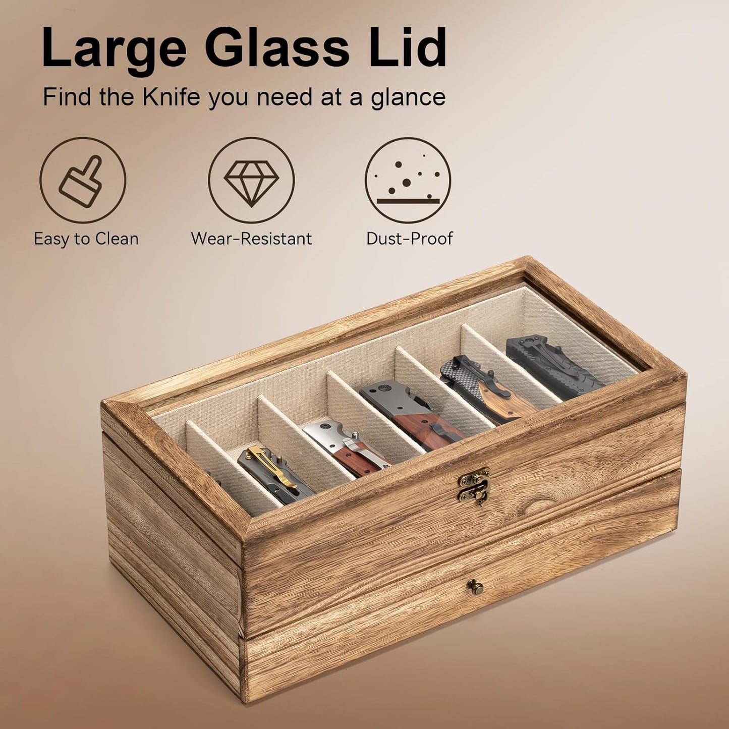 Knife Display Case, 3-Layer Pocket Knife Case Display & Storage Knives, Solid Wood Knife Case for Collections, Gift for Boyfriend Fathers Day Birthday Gifts(Black)