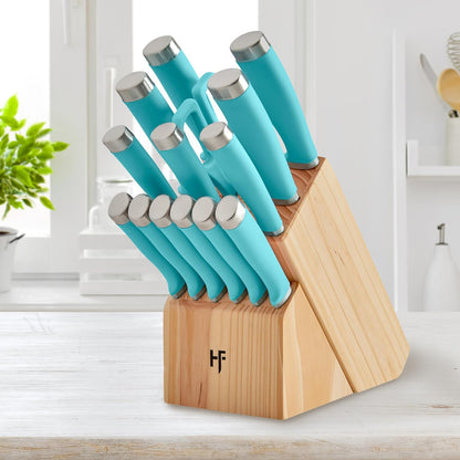 Hampton Forge Epicure True Aqua Knife Block Set, 15 Piece