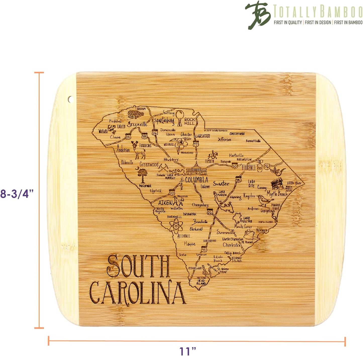 Totally Bamboo A Slice of Life New Jersey State Serving and Cutting Board, 11" x 8.75" - Colors A