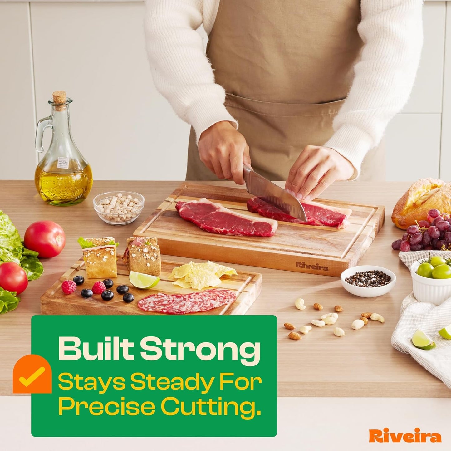Riveira Walnut Cutting Board Set – Versatile And Durable: Set Of 3 Pcs Rectangular Wooden Cutting Board – Natural Wooden Cutting Boards For Kitchen – Complete Walnut Wooden Chopping Board