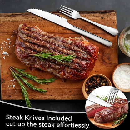 JUNLIN 49 Pieces Black Silverware Set with Steak Knives, Stainless Steel Silverware with Organizer Flatware Utensils Set for 8, Forks and Spoons Silverware Set Cutlery Set