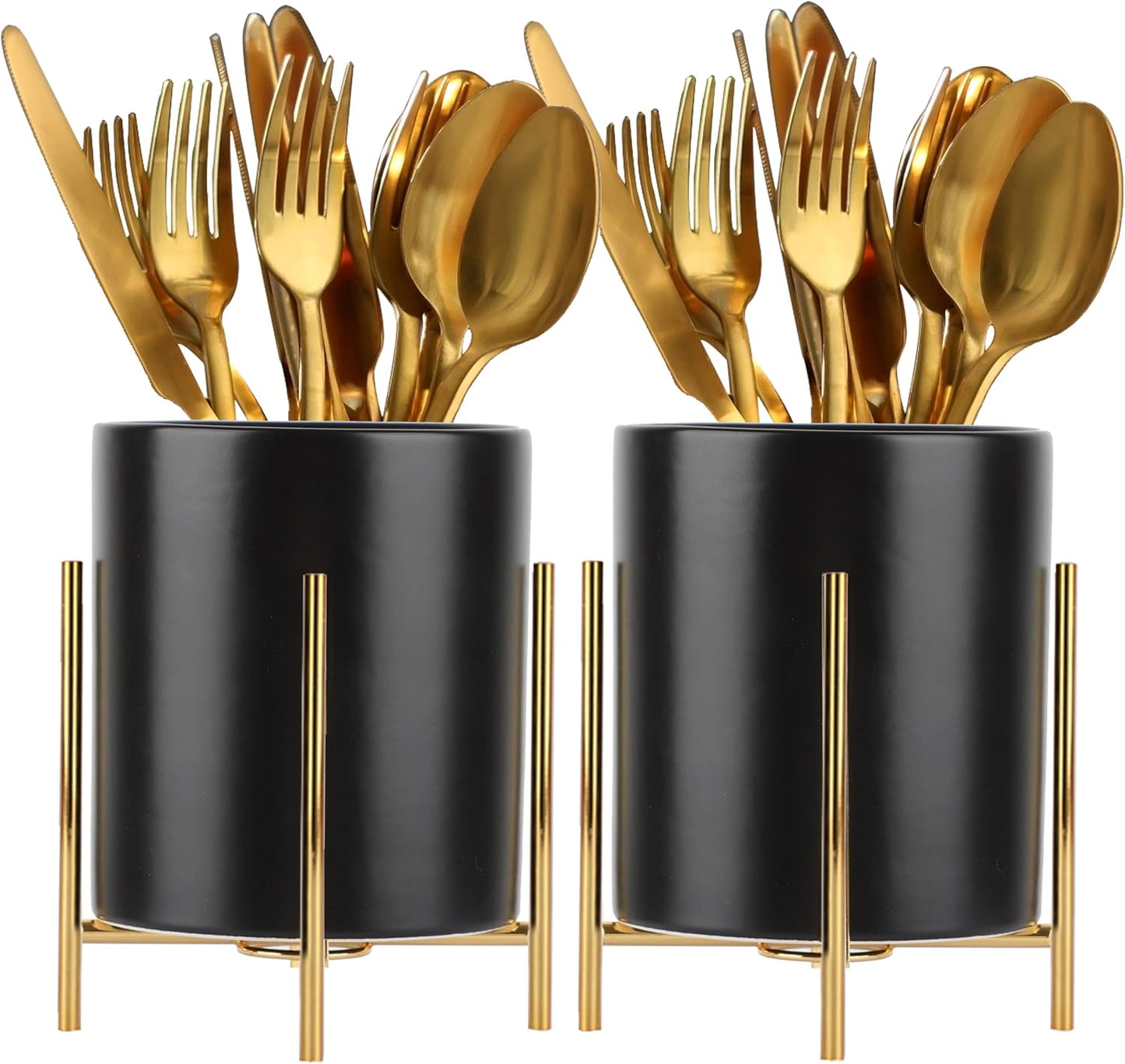 Utensil Organizer for kitchen, Knives and Forks with Shiny metal frame Tray for Farmhouse Kitchen Decor and Countertop(6.3 * 4.33inch)