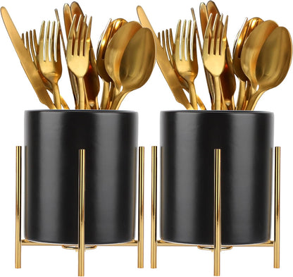 Utensil Organizer for kitchen, Knives and Forks with Shiny metal frame Tray for Farmhouse Kitchen Decor and Countertop(6.3 * 4.33inch)