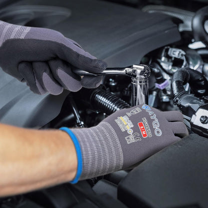 KAYGO Safety Work Gloves MicroFoam Nitrile Coated, 3 Pairs KG18NB,Seamless Knit Nylon Glove for Men and Women, Ideal for Automotive,Warehouse,Construction (Small,Gray)