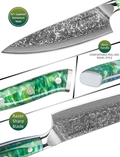 Steak Knives Set of 4, Ultra Sharp Non Serrated Kitchen Steak Knife 5 Inch - Damascus Steel & Resin Handle - Xuan Series (Sapphire Blue)