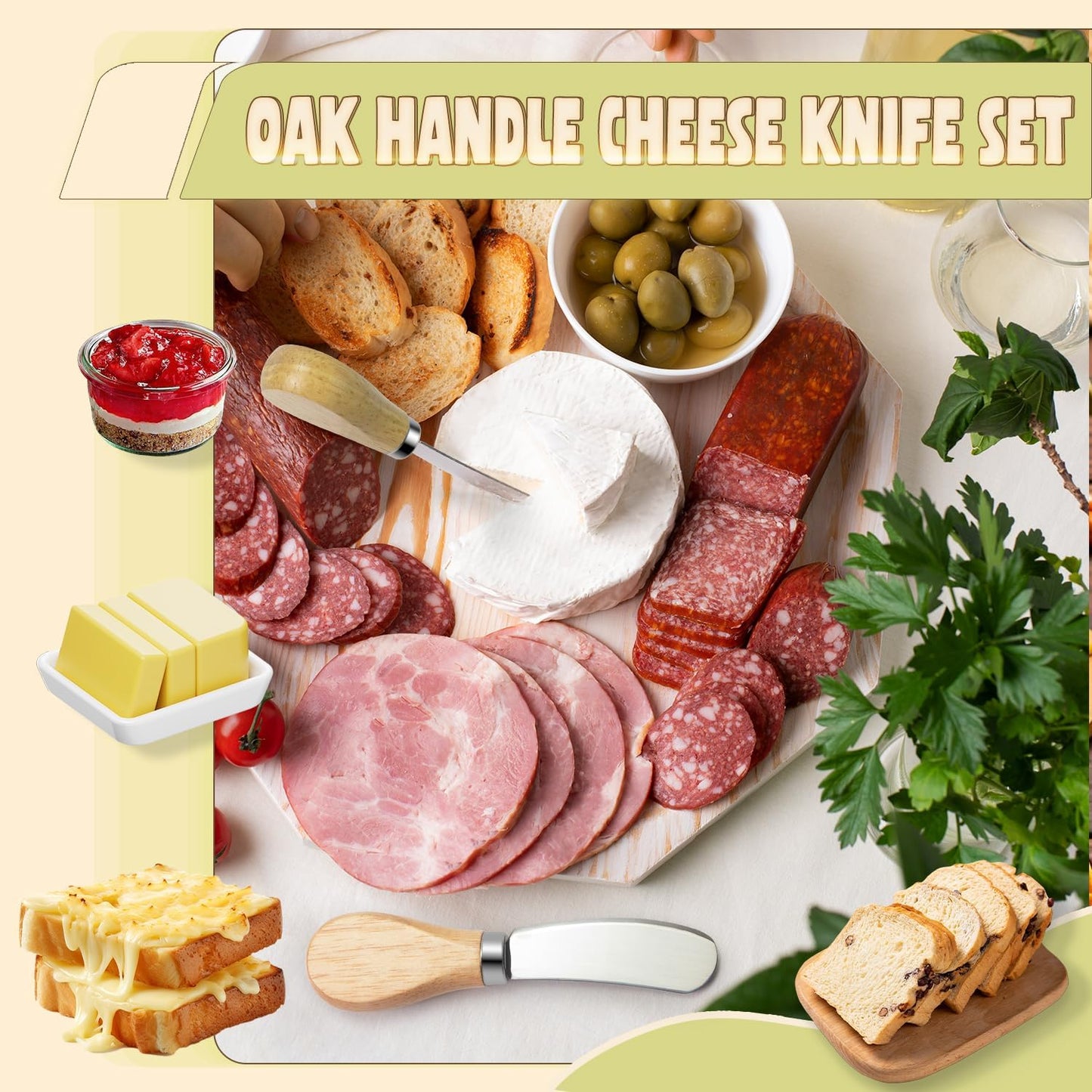Butter Knife Spreader, Cheese Spreader Knives Set of 4, Stainless Steel Butter Knives with Acacia Wood Handle, Small Cheese Knives for Cold Butter, Soft Cheese Spreader, Jam, Charcuterie, Pastry