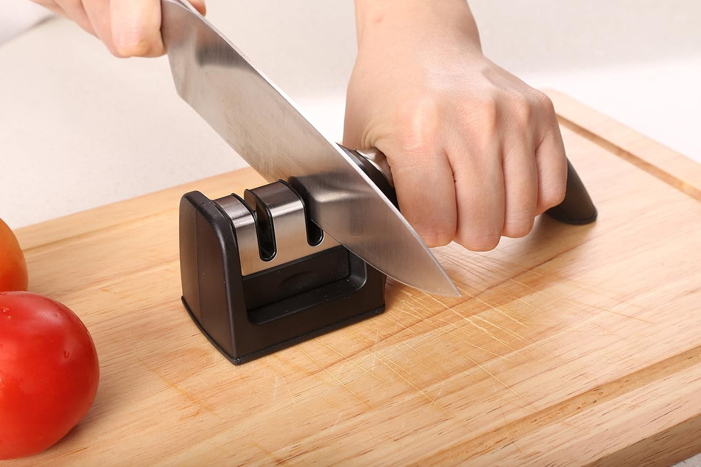 Ergo Chef Fastedge 2 Stage Knife Sharpener, Tabletop Kitchen Knife Sharpener, Tungsten Carbide and Ceramic Inserts, Red