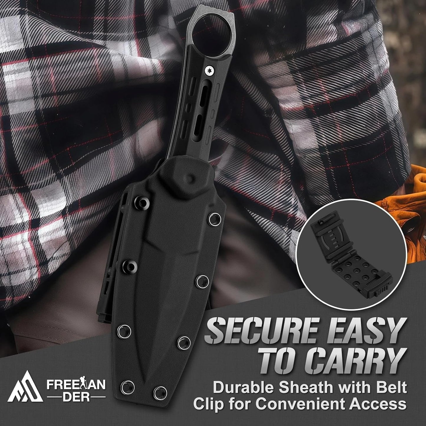 Freelander Fixed Blade Knife with Sheath - D2 Steel Survival Knife, Full Tang Camping Knives with Anti-Slip Grip Handle for Bushcraft & Outdoor Adventures, Gifts for Men Khaki