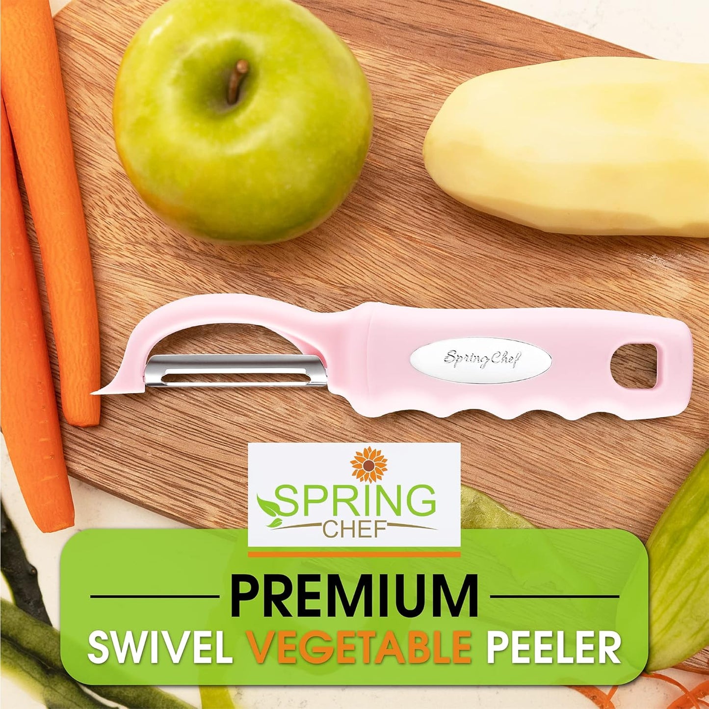 Spring Chef Premium Swivel Vegetable Peeler, Soft Grip Handle and Ultra Sharp Stainless Steel Blades - Perfect Kitchen Peeler For Veggie, Fruit, Potato, Carrot, Apple - Black