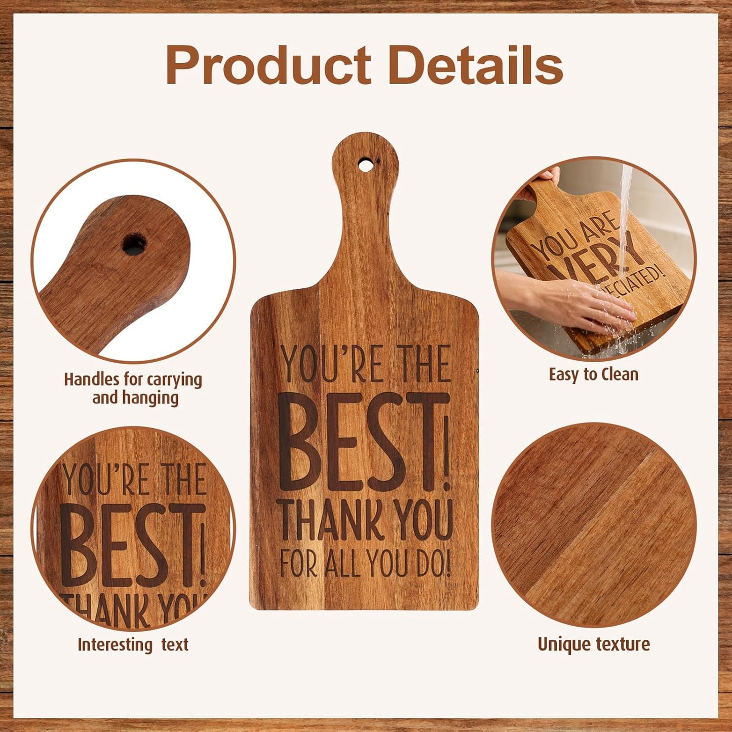 15 Pcs Wood Cutting Board with Handle 11 x 4.92 Inch Acacia Wooden Serving Kitchen Chopping Boards Wooden Serving Board with Hanging Hole for Vegetables Meat Pizza Cheese Fruit Bread