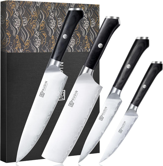 PAUDIN Nakiri Knife 7 Inch, High Carbon Stainless Steel Chef Knife, Ultra Sharp Asian Kitchen Knife for Meat and Vegetable, Chopping Knife with Ergonomic Wooden Handle