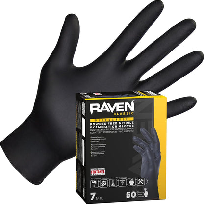 Raven Powder Free Nitrile Disposable Gloves 7 Mil - XL Latex Free, Chemical + Puncture Resistant, Textured Grip, Single Use for Automotive, Industrial, Janitorial, MRO, Food Service 66519