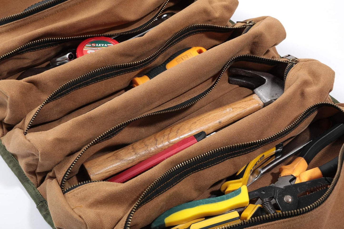 Wrench Tool Roll, Heavy Duty Waxed Canvas Multi-purpose Tool Pouch Bag With 25 Pockets, Easy Storage, Durable (Khaki)