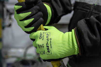 Majestic Cut-Less Korplex Glove with Sandy Nitrile Palm | 12 Pair - MED | 13 Gauge Liner, ANSI A9, Extreme Cut Resistance, Breathable, Gray/Black | for Automotive, Industrial, Manufacturing | 35-7675