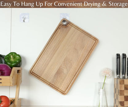 Acacia Wood Cutting Board (10x7x0.8 In.) - Small Mini Wooden Bar Steak and Cheese Chopping Boards for Kitchen with Juice Groove, Tiny Rustic Carving Breadboard for Serving Lime with Handle