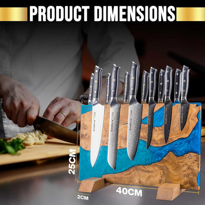 SliceElite Magnetic Knife Block Double Sided Holder East Indian Walnut Black Resin Dual Surface Magnet Storage for Knives on Kitchen Countertop Holds Up To 20 Knives