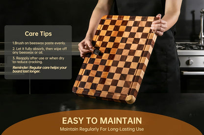 THETCHRY Cutting Boards for Kitchen, Checkered Cutting Board Thickened, Walnut & Rubber Wood Chopping Board with Juice Groove & Handle, Double-sided Butcher Block with Gift Box, 16.5" x 11.6" x 1.2"