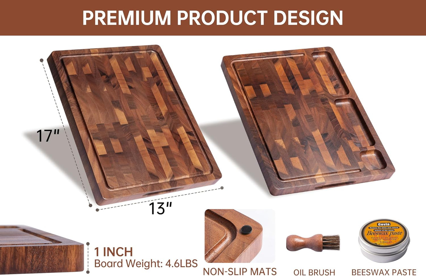 THETCHRY Walnut Wood Cutting Boards for Kitchen, End Grain Chopping Board Double Sided, Large Cutting Board with Handle, Charcuterie Butcher Block for Meal Prep & Serving with Gift Box, 17"×13"×1"
