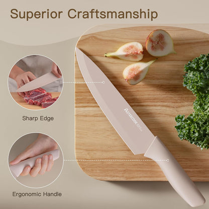Astercook Knife Set, 13 Pieces Kitchen Knives Set with Healthy Anti-Rust Coating, Dishwasher Safe, Stainless Steel Chef Knife Sets with 6 Blade Guards, Perfect Holiday Gifts for Kitchen Morandi