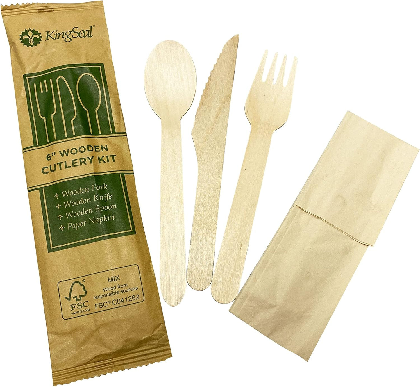 KingSeal FSC Certified Disposable Wood Cutlery Knife, Biodegradable and Earth Friendly, 6.5 Inch Length - 100 Count