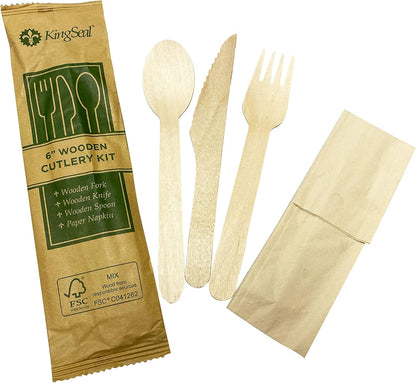 KingSeal FSC Certified Disposable Wood Cutlery Knife, Biodegradable and Earth Friendly, 6.5 Inch Length - 100 Count