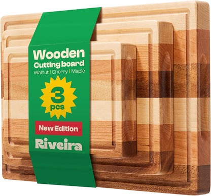 Riveira Walnut Cutting Board Set – Versatile And Durable: Set Of 3 Pcs Rectangular Wooden Cutting Board – Natural Wooden Cutting Boards For Kitchen – Complete Walnut Wooden Chopping Board