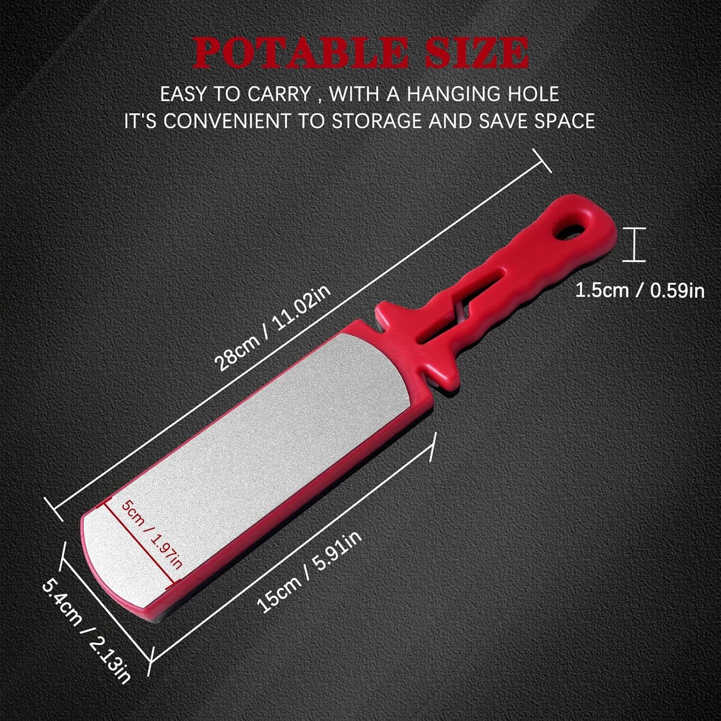 Diamond Sharpening Stone,400/1000 Grit Handheld Double-Sided Diamond Sharpener 5 in 1 Honeycomb Surface Knife Sharpener Plate Whetstone with Ceramic & Tungsten Steel Scissor Slot,Red