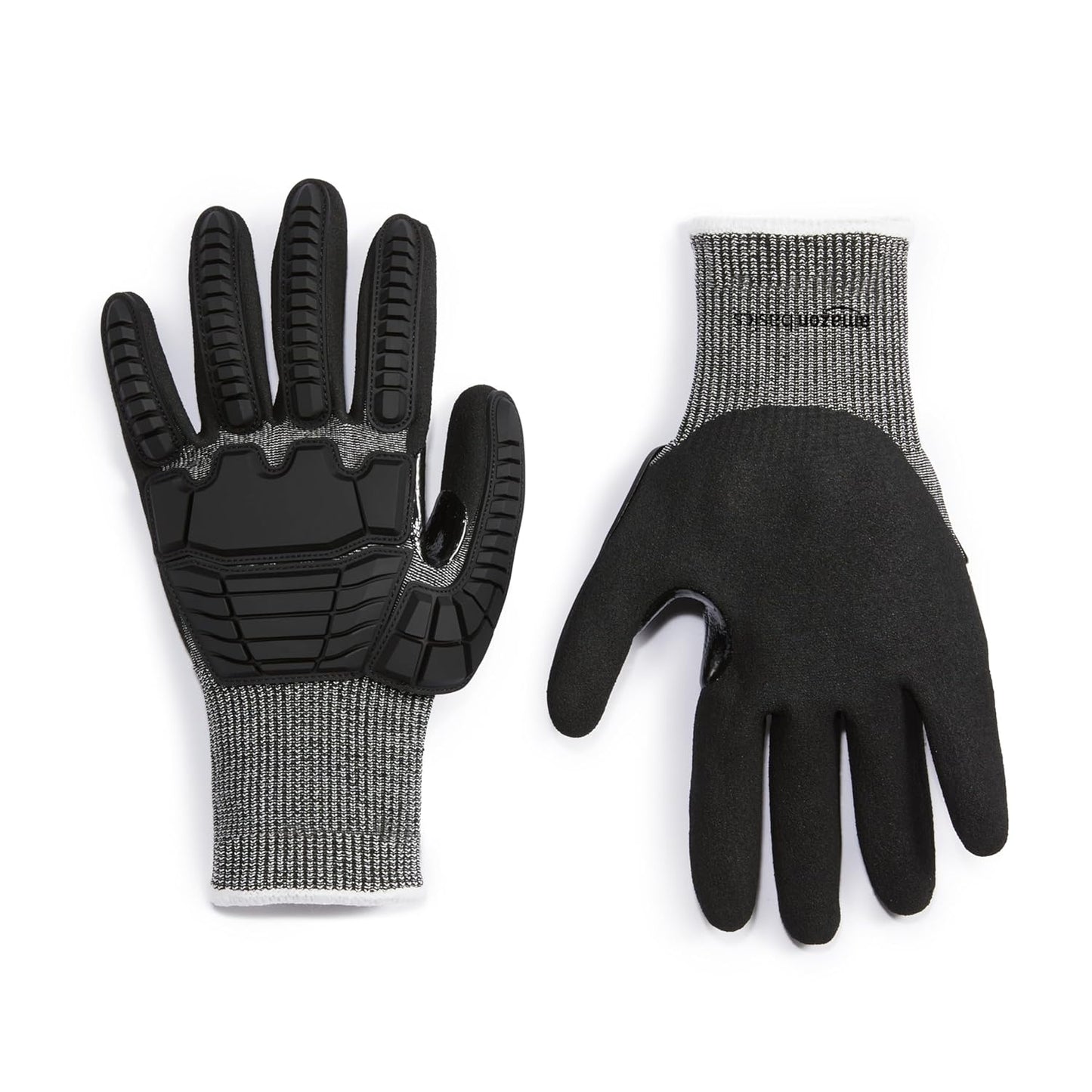 Amazon Basics Cut Level A2, Abrasion ANSI Level A4, Impact Protection Work Gloves, Touchscreen Compatible, 15G Sandy Nitrile Palm, Cut-Resistant, Pack of 100 Pairs, Black, Size XX-Small