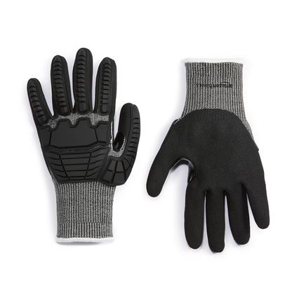 Amazon Basics Cut Level A2, Abrasion ANSI Level A4, Impact Protection Work Gloves, Touchscreen Compatible, 15G Sandy Nitrile Palm, Cut-Resistant, Pack of 100 Pairs, Black, Size XX-Small