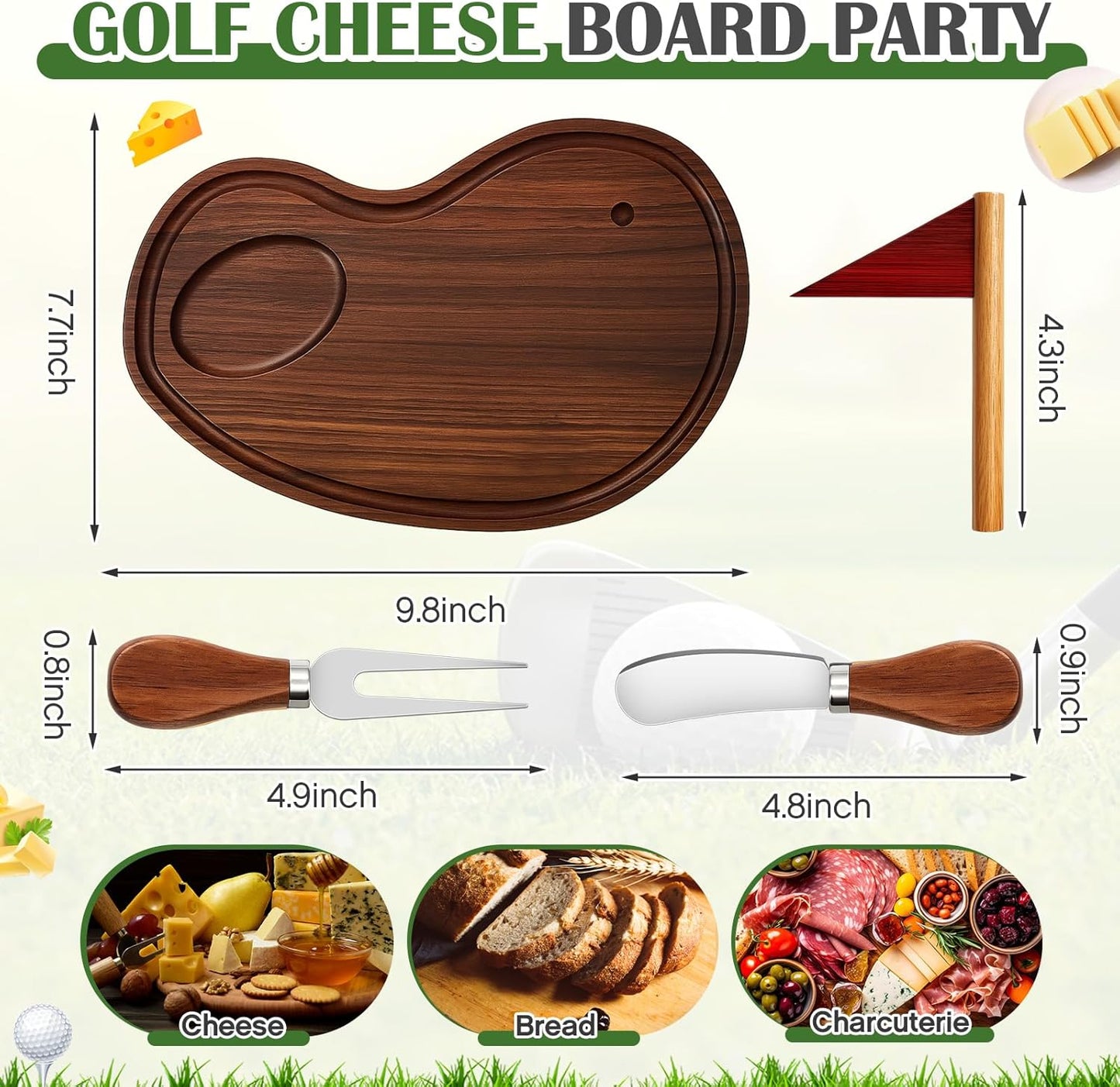Ziliny Golf Cheese Board Gift Set Party Favor Prizes Charcuterie Wood Board with Knives and Box Father Day Gift for Dad Grandpa Party Tournament Game(Carbonized Bamboo Wood, Golf)