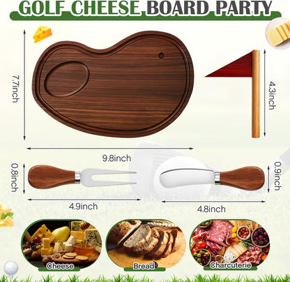 Ziliny Golf Cheese Board Gift Set Party Favor Prizes Charcuterie Wood Board with Knives and Box Father Day Gift for Dad Grandpa Party Tournament Game(Carbonized Bamboo Wood, Golf)
