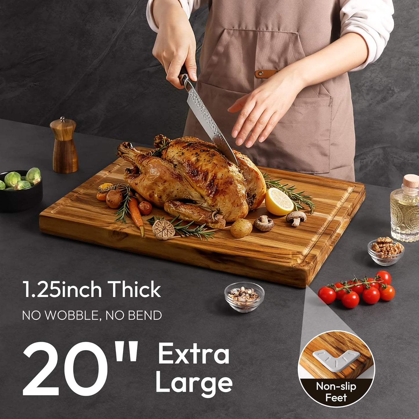 Bellsal 3 Pack Teak Wood Cutting Board Set for Kitchen Charcuterie Board Serving Heavy Duty Non Toxic Slip Over Sink Solid Thick Haus Wooden Chopping Board Large Big Small Meat Kitchen Essential Gift