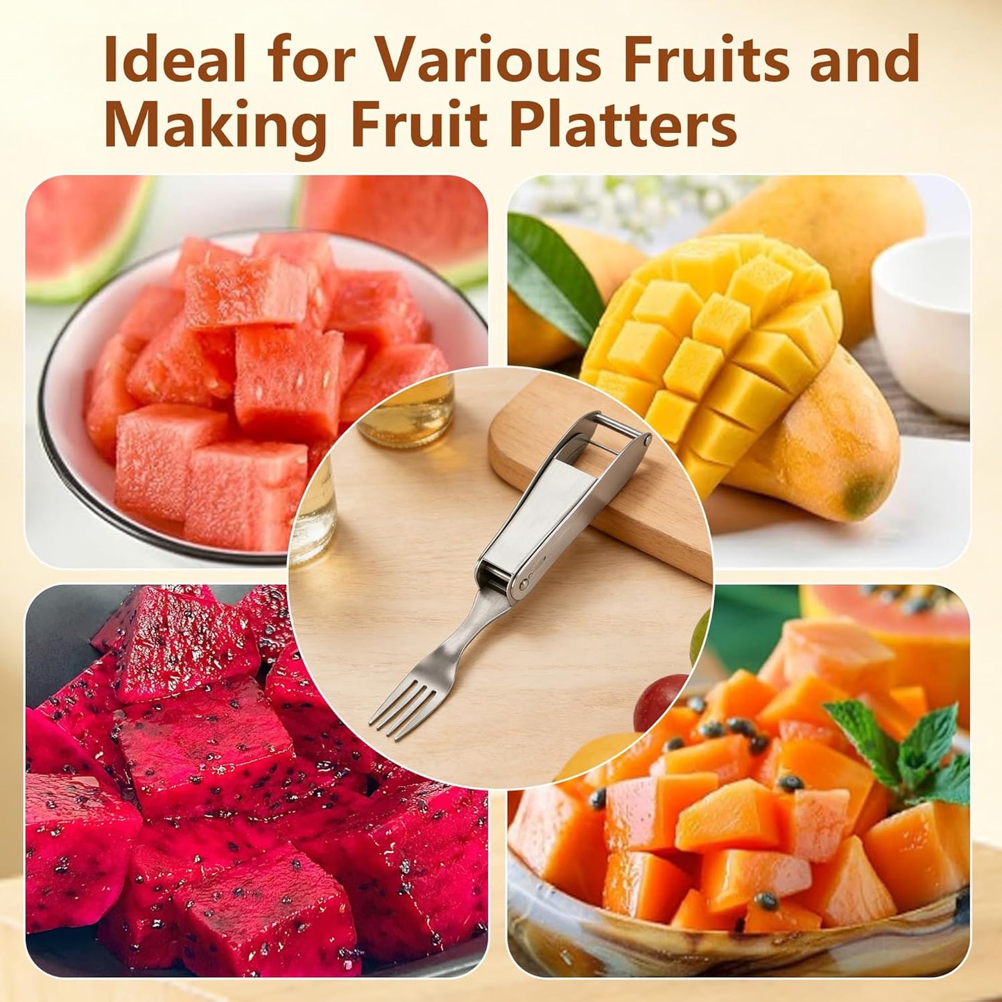 Watermelon Cutter, 2-in-1 Stainless Steel Fruit Cutter, Dual Head Watermelon Fork Slicer Tool, Summer Fruit Cutting Kitchen Gadget for Home (2PCS)