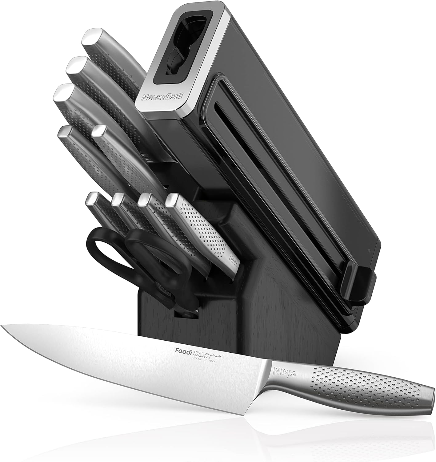 Ninja K32012 Foodi NeverDull Premium Knife System, 12 Piece Knife Block Set with Built-in Sharpener, German Stainless Steel Knives, Black