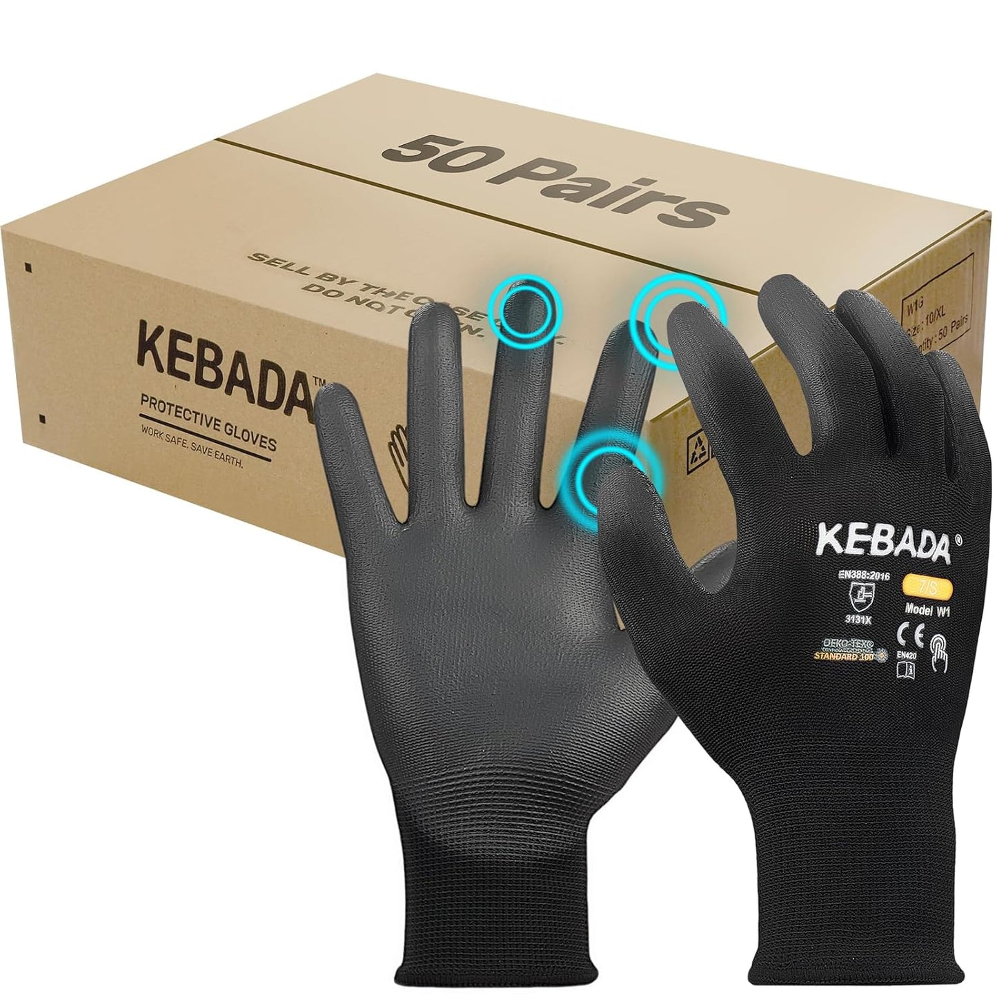 Kebada W1 Work Gloves for Men and Women, PU Coated Safety Gloves with Grip, Touchscreen, Ideal for Warehouse Package Handling, Construction, Gardening, 12 Pairs Gray Large