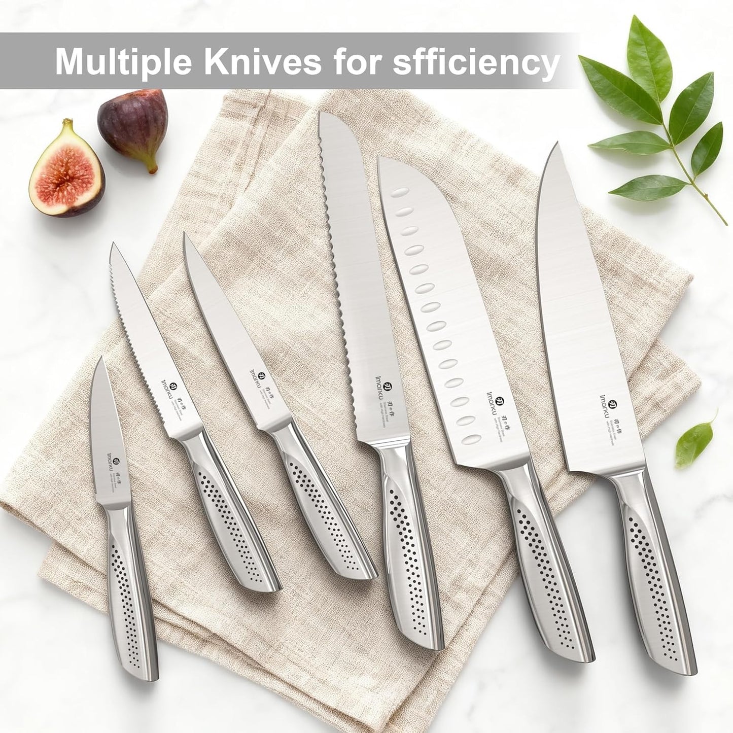 imarku Kitchen Knife Set with Block and Built-in Sharpener, Japanese Stainless Steel 14-Piece Knife Set with Utility Knife, Dishwasher Safe, Non-Slip Ergonomic Handles, Essential Gift for Home Cooks