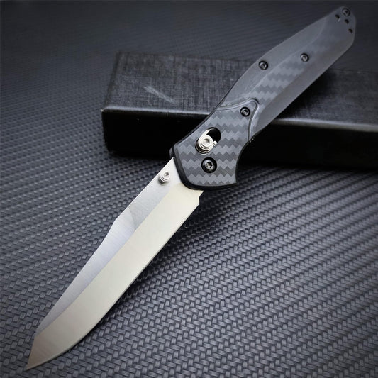 EDC Folding Pocket Knife For Men, Satin Plain Edge Reverse Tanto Blade, Black Grivory Fiberglass Super Lightweight Handle With Belt Clip, Everyday Carry Thumb Studs Manual Open