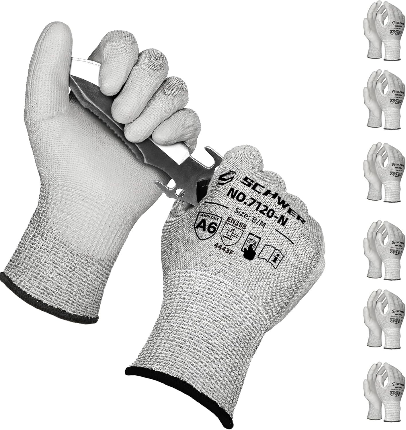 Schwer 3 Pairs Cut Resistant Gloves ANSI A6/A7 (Send Randomly) CR7120 Cut Proof Work Gloves, Touchscreen, for Men and Women Used for Woodworking, Glass Cutting, Construction, Car Repair, XS