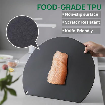 Rubber Cutting Board, TPU Cutting Mats for Kitchen, Thin Cutting Boards Plastic Flexible, Unique D Shape Black, Non-Slip Kitchen Cutting Boards, Dishwasher Safe, BPA Free,(1PC, Black-D Shape)