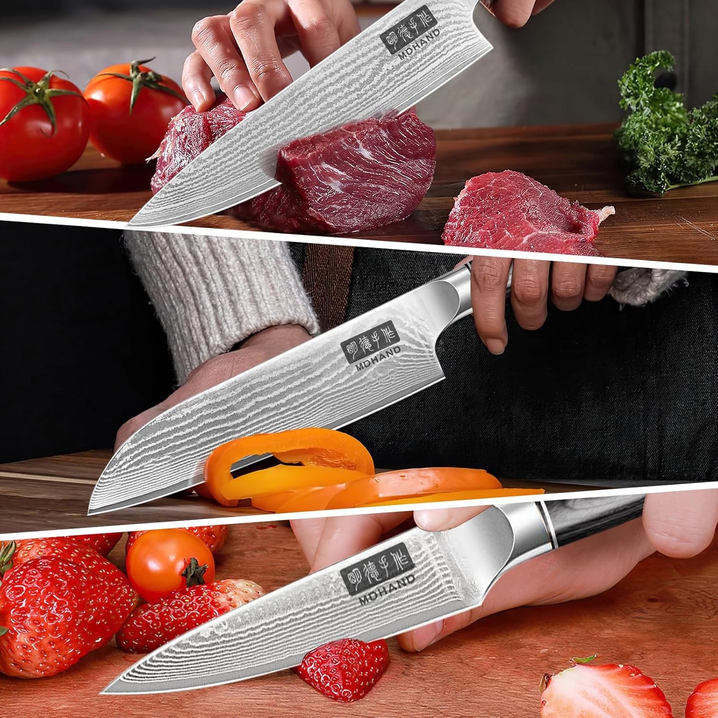 MDHAND Chef Knife 8 Inch, Professional Kitchen Knife, VG10 Steel Japanese Knife with Ergonomic Pakkawood Handle, Ultra Sharp Cooking Knives for Home Kitchen, Gifts for Men and Women