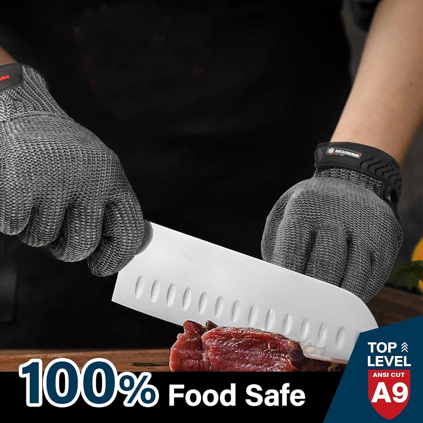 Schwer SlicePro ANSI A9 Cut Resistant Glove PR1706, Stainless Steel Mesh Metal Glove, Food Grade for Kitchen Cooking, Butcher Meat Cutting, Oyster Shucking, Mandoline, Fishing, (M, 1 PCS)