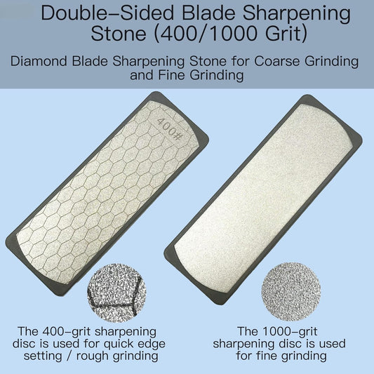 DAMILA Diamond Whetstone Set 400/1000/3000 Grit, 3-Stage Knife Sharpening Stone Kit with Non-Slip Base & Angle Guide for Kitchen Knives, Pocket Knives, Scissors and Tools
