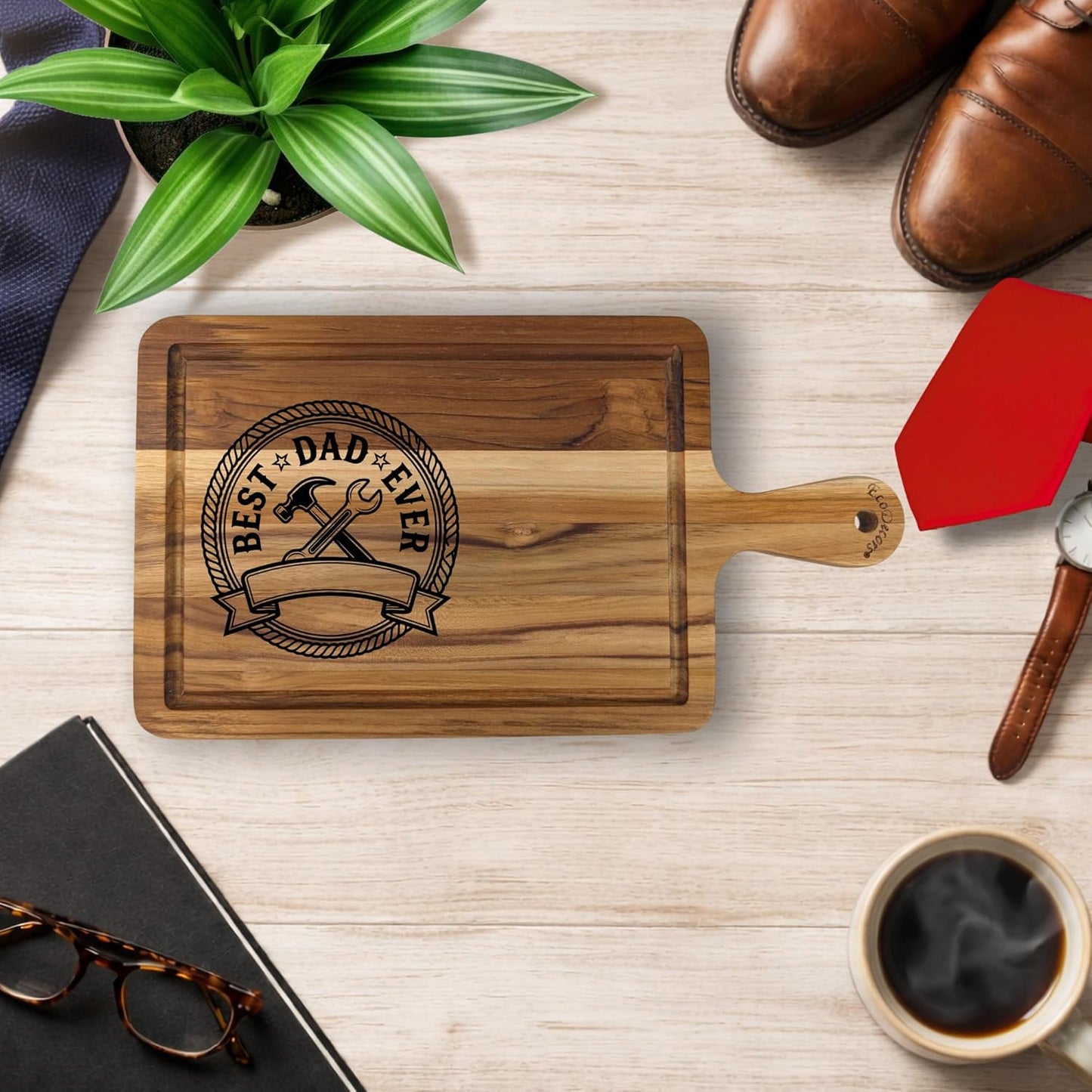 EcoDecors 18"x14" Extra Large Teak Cutting Board, Edge Grain Wood with Juice Groove & Handle, FSC Certified for Kitchen, Carving & Butcher Block Prep