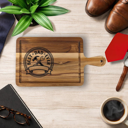 EcoDecors 18"x14" Extra Large Teak Cutting Board, Edge Grain Wood with Juice Groove & Handle, FSC Certified for Kitchen, Carving & Butcher Block Prep