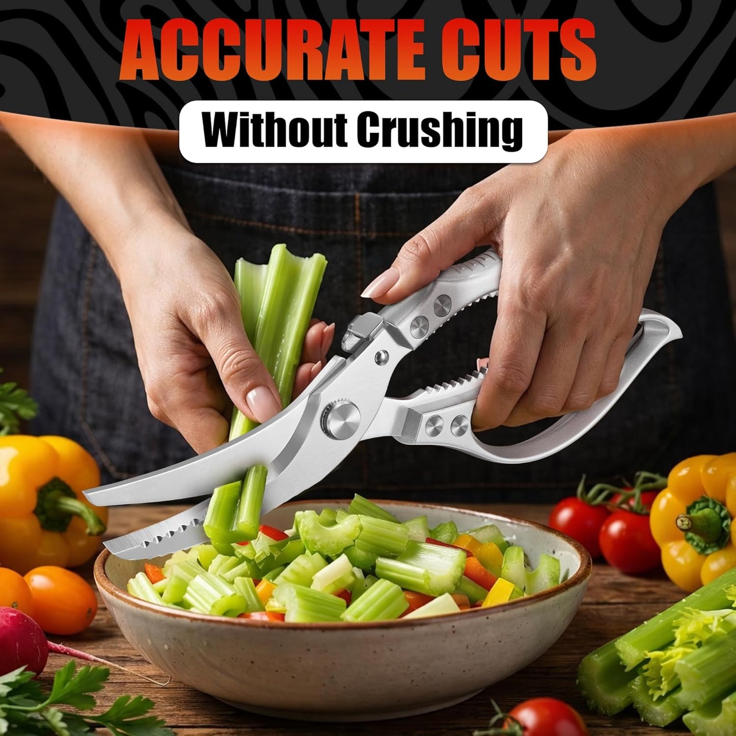 Stainless Steel Poultry Shears – Heavy Duty Kitchen Shears for Food with Hardened Blades, One-Hand Safety Lock, Spring Mechanism, Dishwasher Safe – Chicken, Meat Cutting, Turkey, Fish, and Vegetables