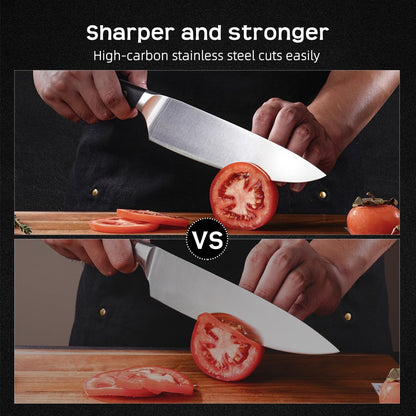 Knife Set, Jourmet 15-Piece Kitchen Knife Set with Block and Sharpener, High Carbon Stainless Steel Sharp Knives, Anti-slip Ergonomic Handle, Black Knife Block Set