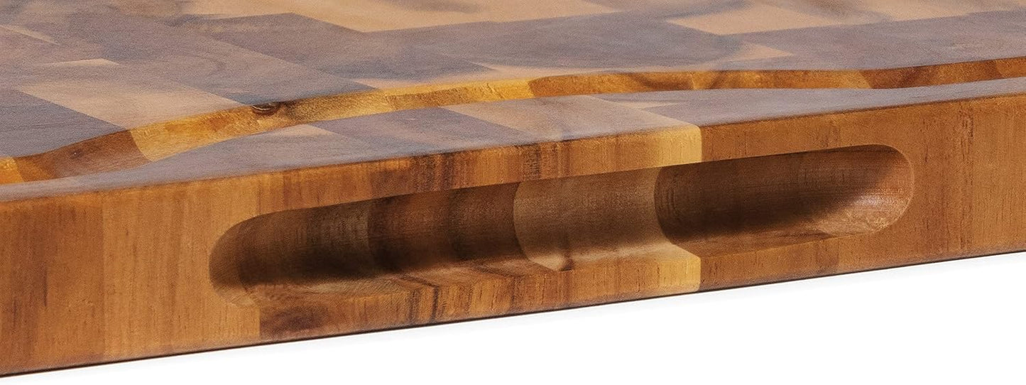 Lipper International 1260 Acacia Supreme End Grain Cutting and Carving Board with Juice Groove, 24" x 16" x 1"