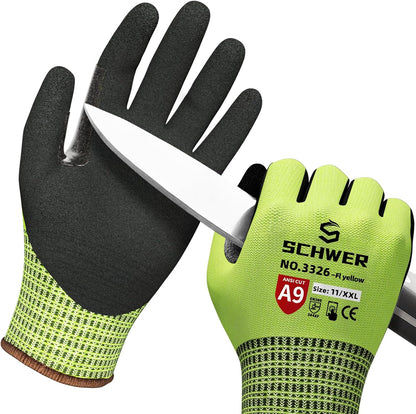 Schwer ProGuard High Level Cut Resistant Work Gloves PR3326 for Extreme Protection，ANSI A9 Cut Gloves with Reinforced Thumb, Non Slip, Breathable, Durable, Touch-screen, Black 1 Pair（XL）